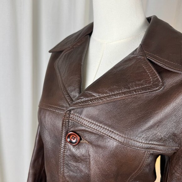 Vintage 1970s Brown Leather Coat Made in Canada by Norwest Leatherworks sz Large - Picture 13 of 15